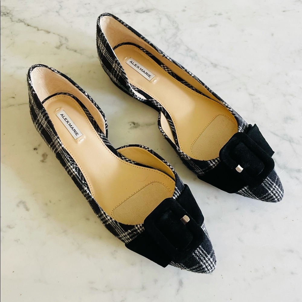 Alex Marie Clarabel d’Orsay plaid black buckle flats size 7